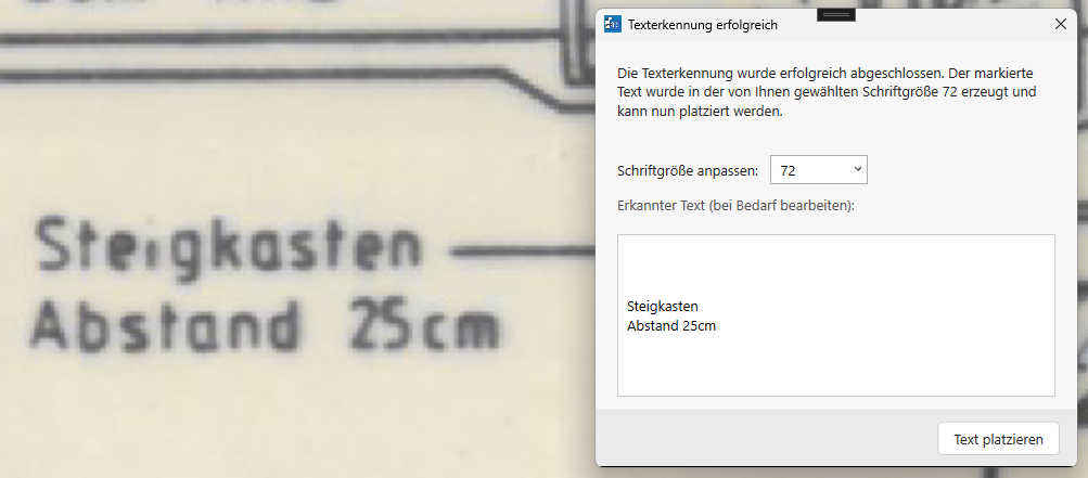 Texterkennungs-Einstellungsdialog