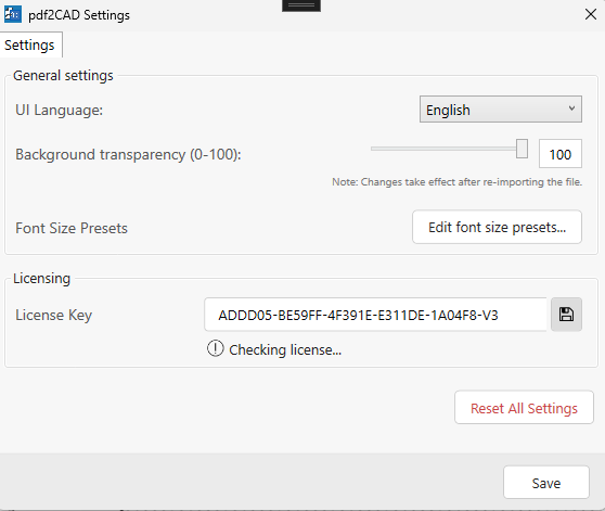 The settings dialog