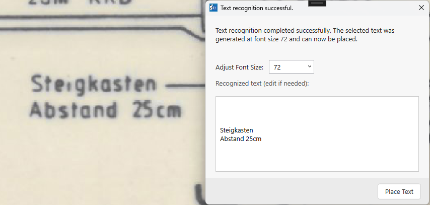 Text recognition settings dialog
