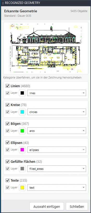 Die Seitenleiste „Erkannte Geometrie“