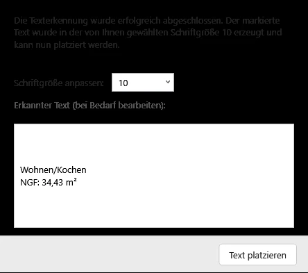 Dialog „Texterkennung erfolgreich“