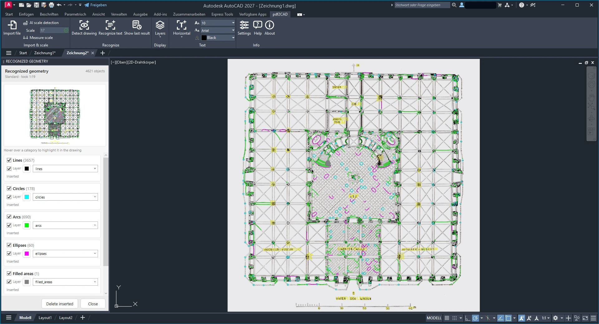 Ingevoegde geometrie over de scan